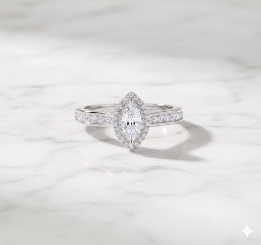 Marquise Cut Diamond Halo Channel Set Engagement Ring