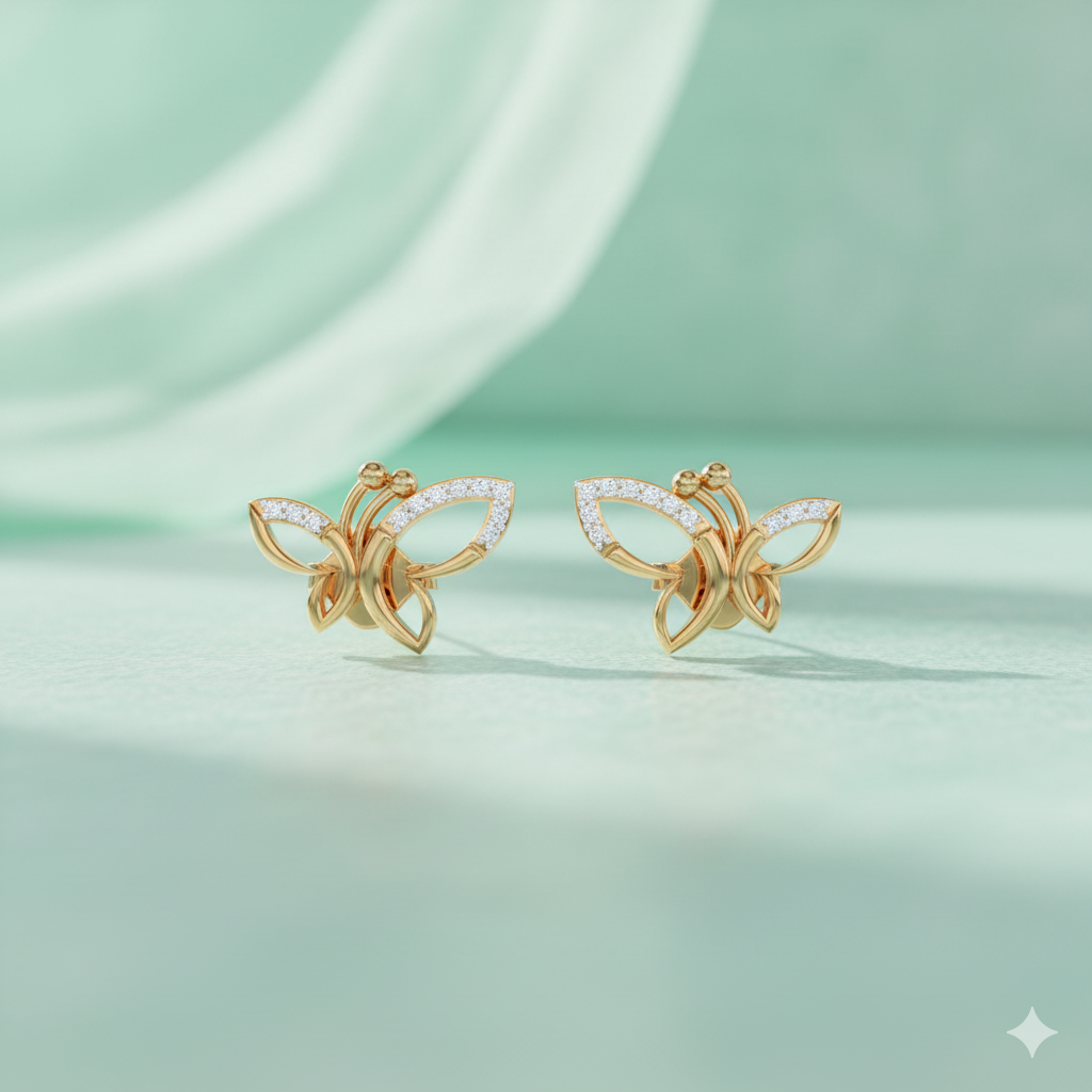 Openwork Butterfly Diamond Stud Earrings