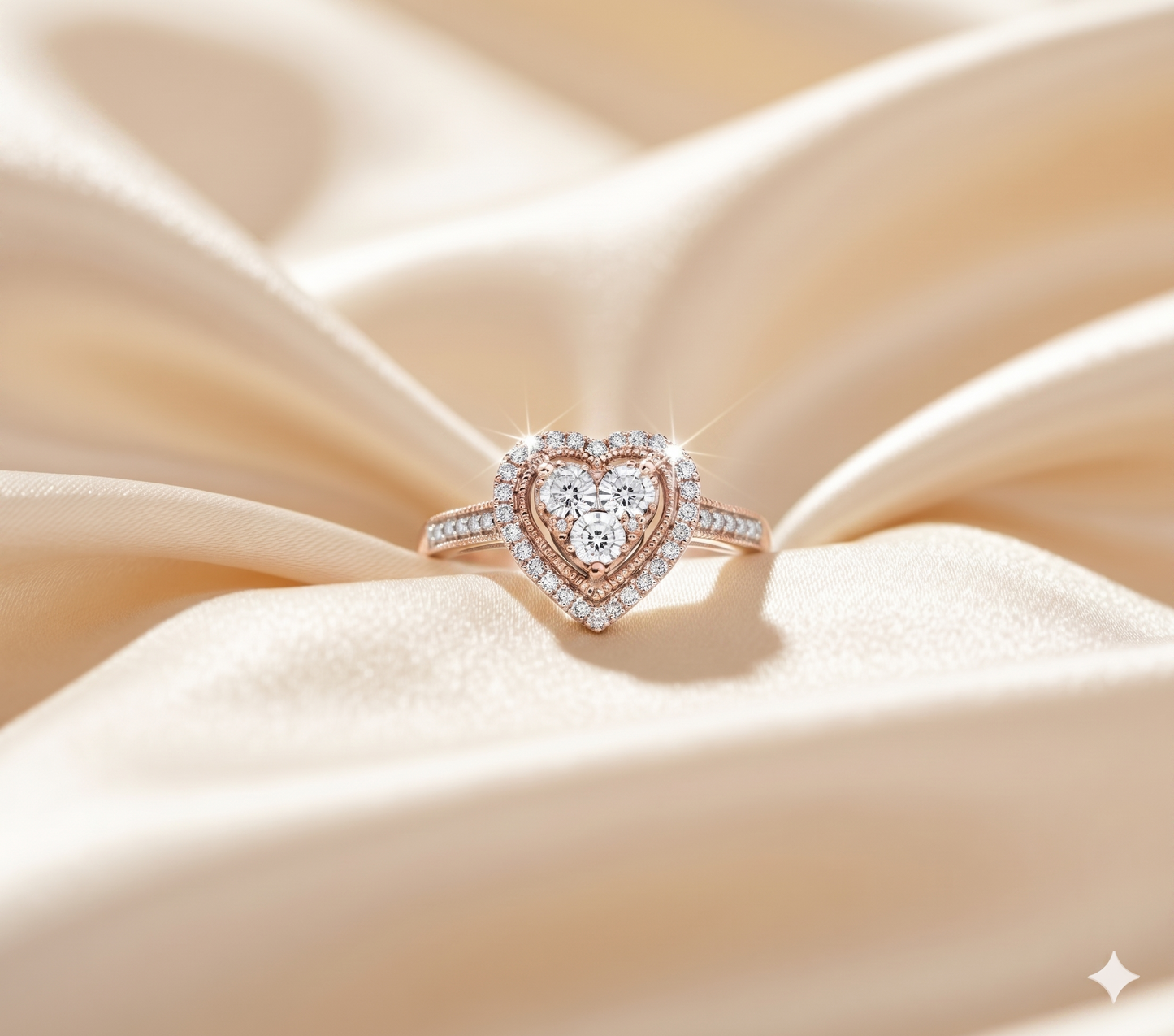 Heart Shaped Composite Cluster Double Halo Pavé Diamond Ring