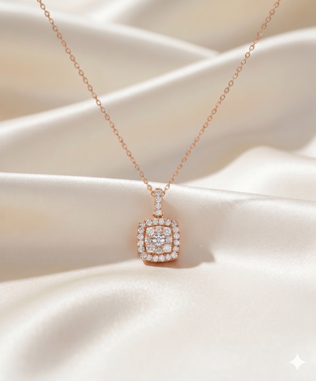 Cushion Double Halo Pavé Diamond Pendant Necklace