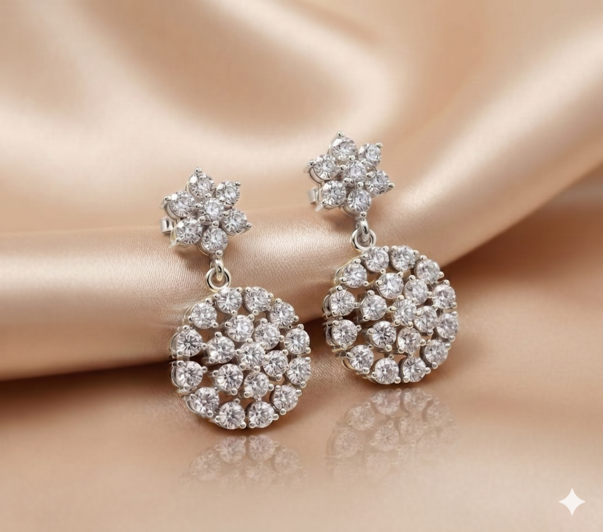Floral Cluster Openwork Round Diamond Drop Earrings