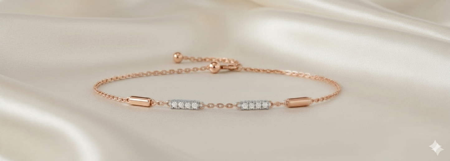 Multi-Station Diamond Bar Adjustable Bolo Chain Bracelet