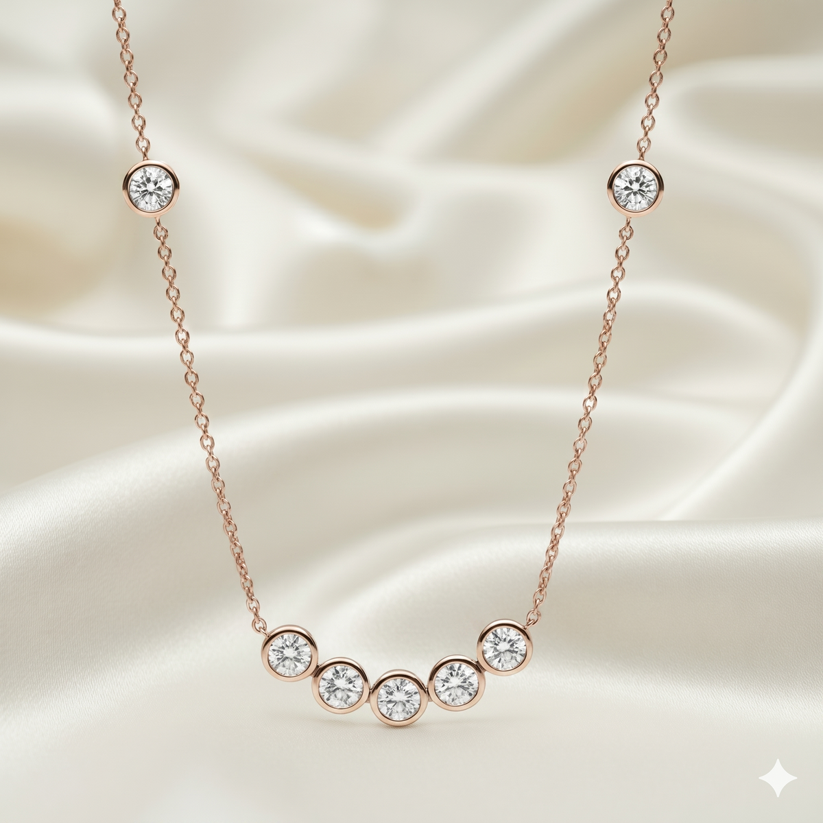 Seven-Station Bezel-Set Graduated Curved Diamond Smile Necklace