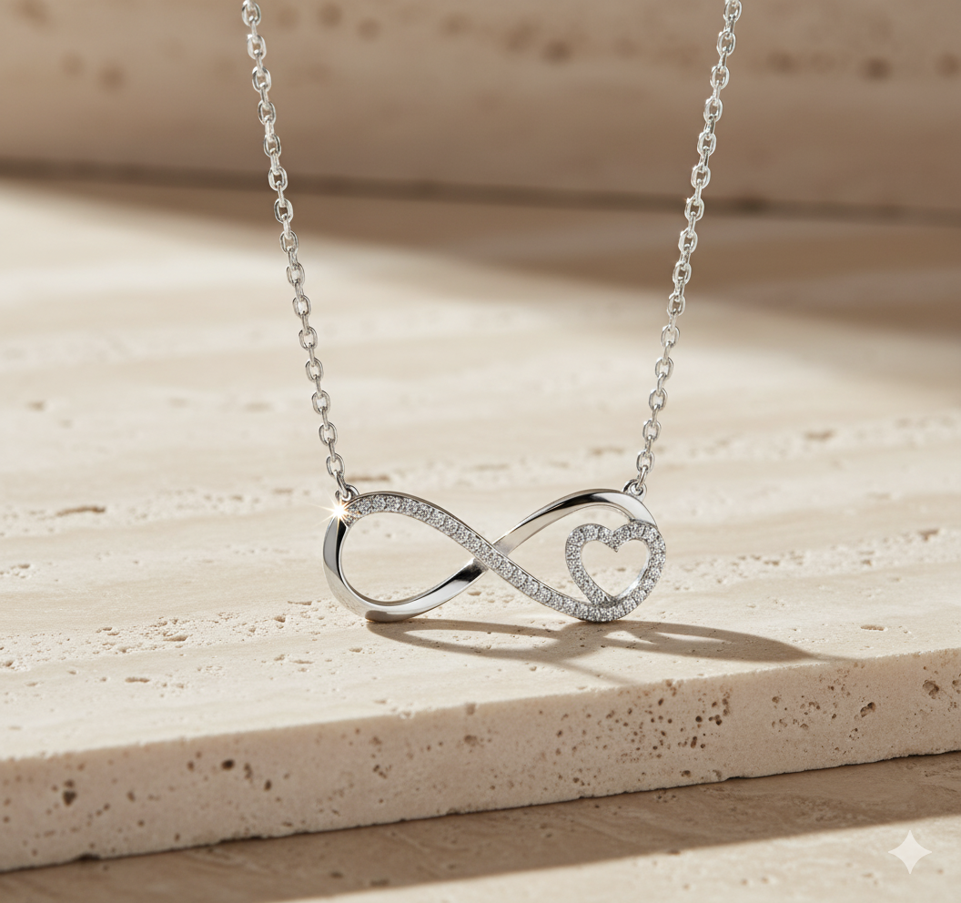 Interlocking Infinity Heart Pavé Diamond Station Necklace
