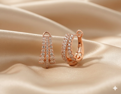 Triple Row Crisscross Diamond Huggie Hoop Earrings