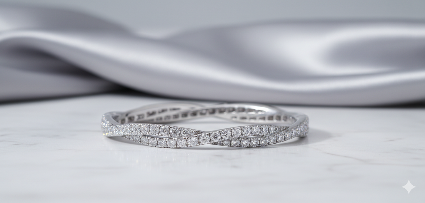Twisted Infinity Wave Pavé Diamond Bangle Bracelet