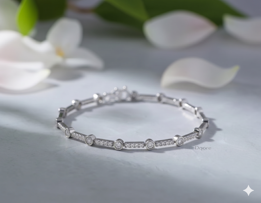 Bezel Set Station Pavé Diamond Linear Tennis Bracelet