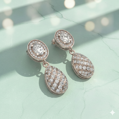 Oval Halo Egg Drop Diamond Statement Earrings