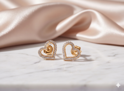 Double Row Open Heart Diamond Stud Earrings