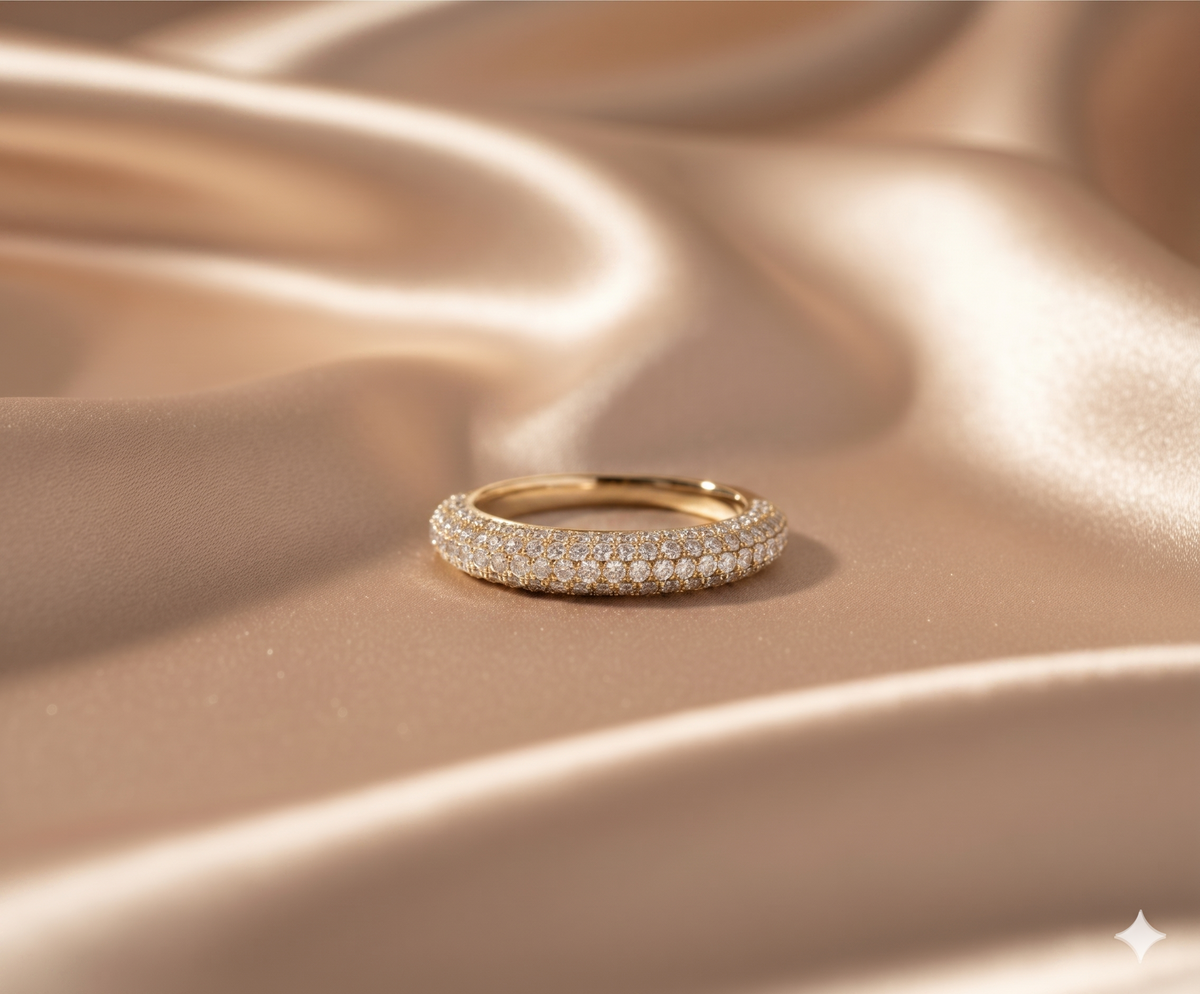 Three-Row Micro-Pavé Diamond Dome Eternity Wedding Band