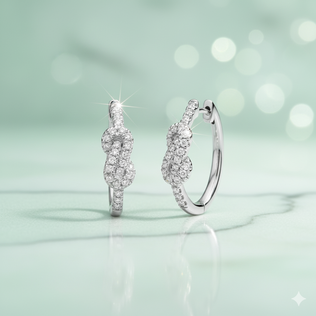 Infinity Love Knot Pavé Diamond Hoop Earrings