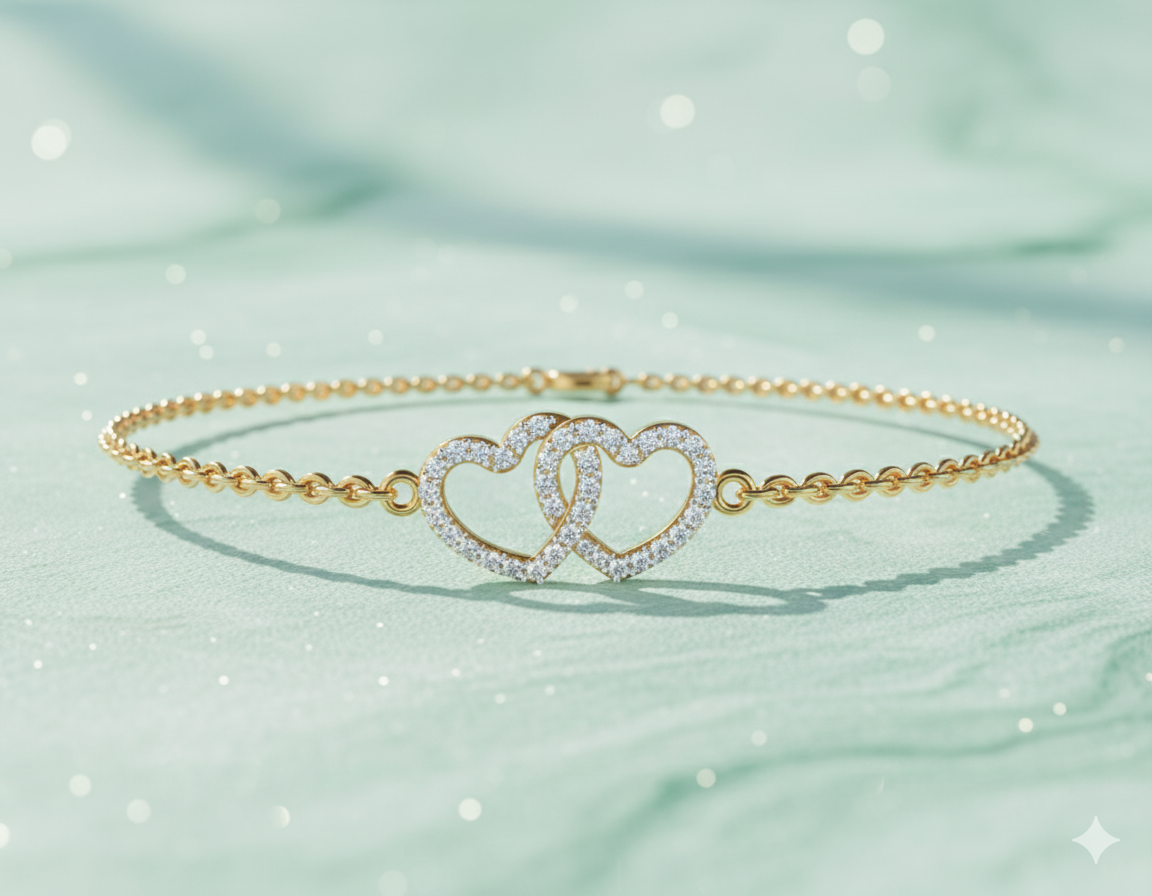 Interlocking Double Heart Diamond Station Bracelet
