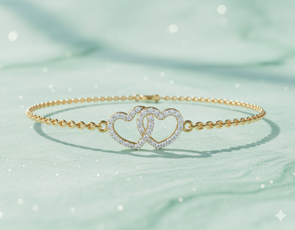 Interlocking Double Heart Diamond Station Bracelet