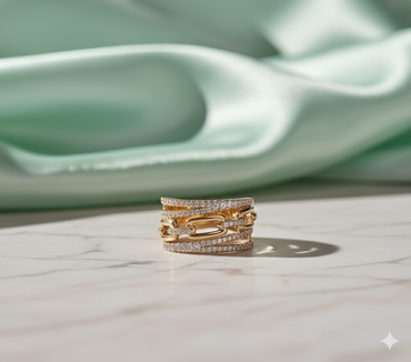 Multi-Row Openwork Cable Link and Pavé Diamond Statement Cigar Band Ring