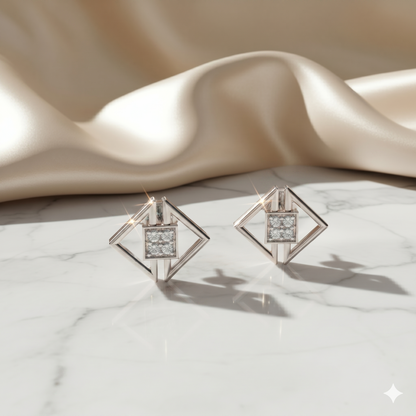 Geometric Square Rhombus Diamond Stud Earrings