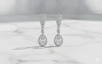Pear Cut Teardrop Diamond Halo Linear Drop Earrings