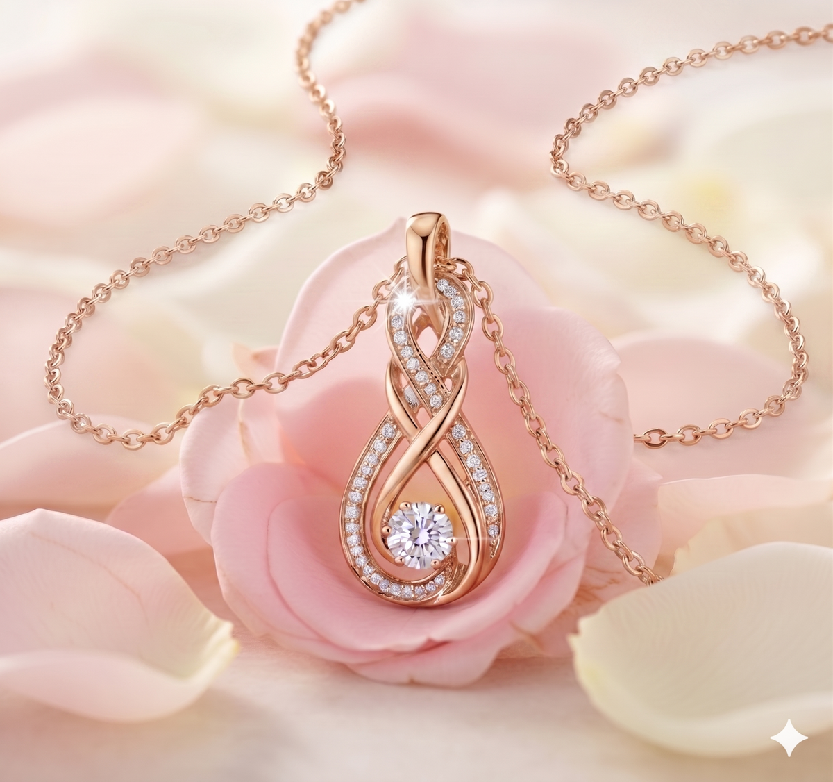 Interlocking Infinity Teardrop Floating Diamond Pendant Necklace