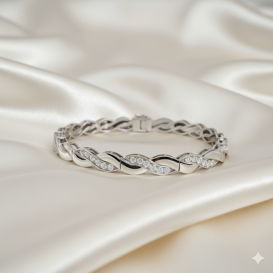 Interlocking Infinity Wave Pavé Diamond Link Tennis Bracelet