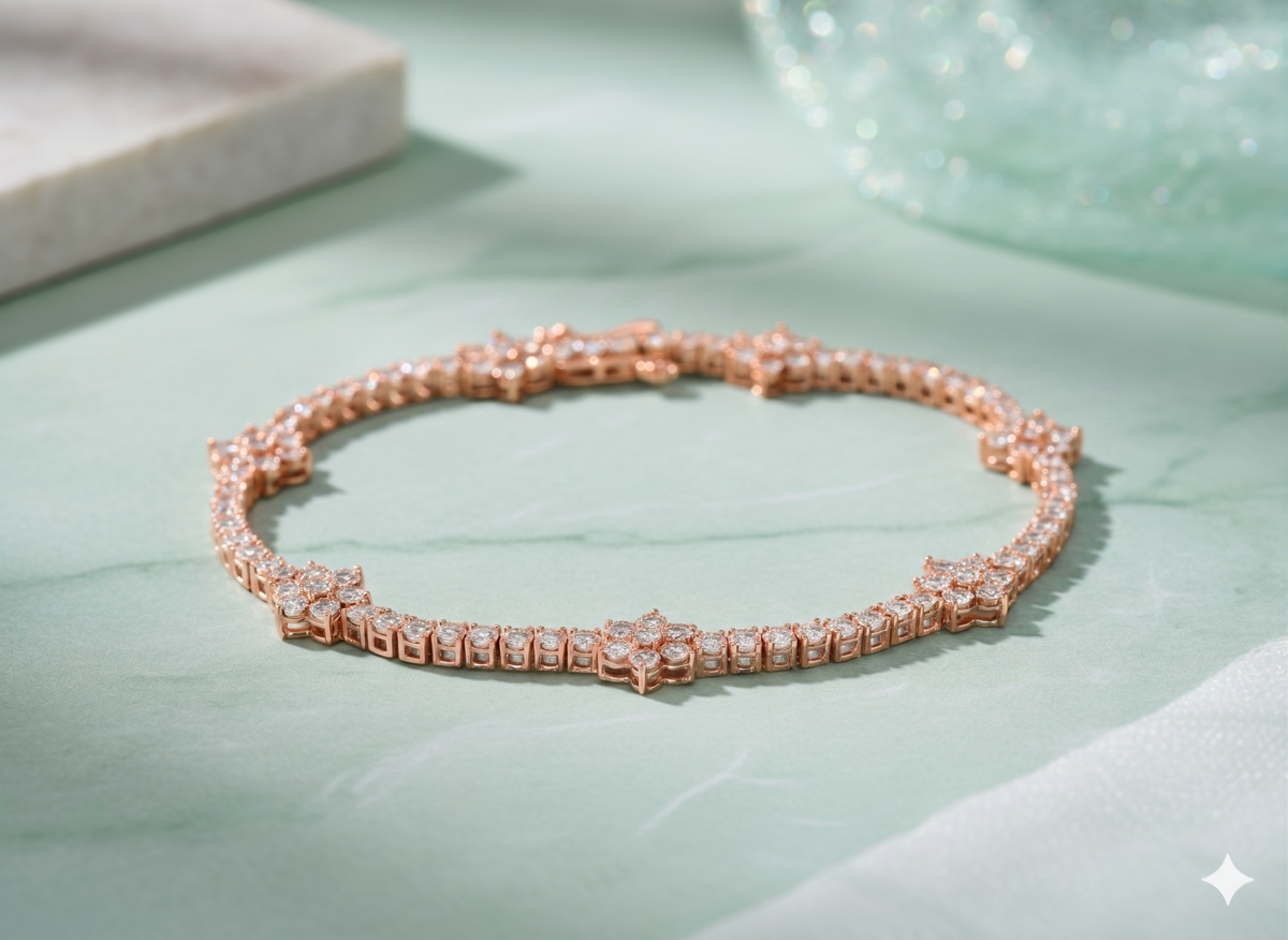 Starburst Floral Cluster Station Diamond Tennis Bracelet