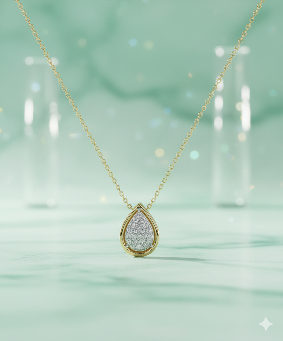 Teardrop Pavé Diamond Halo Station Pendant Necklace