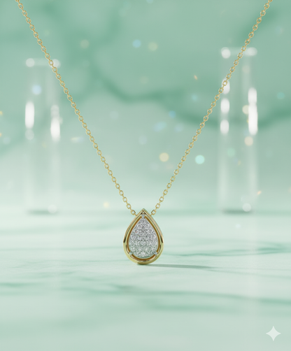 Teardrop Pavé Diamond Halo Station Pendant Necklace