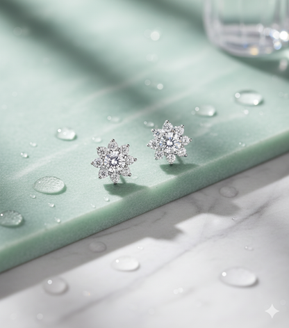 Flower Starburst Diamond Halo Stud Earrings