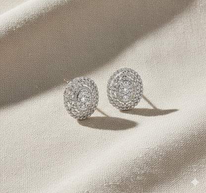 Oval Diamond Cluster Triple Halo Stud Earrings