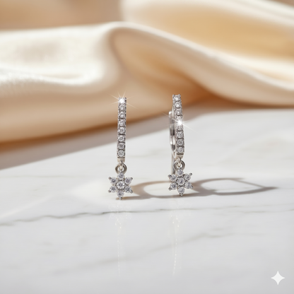 Floral Diamond Drop Huggie Earrings