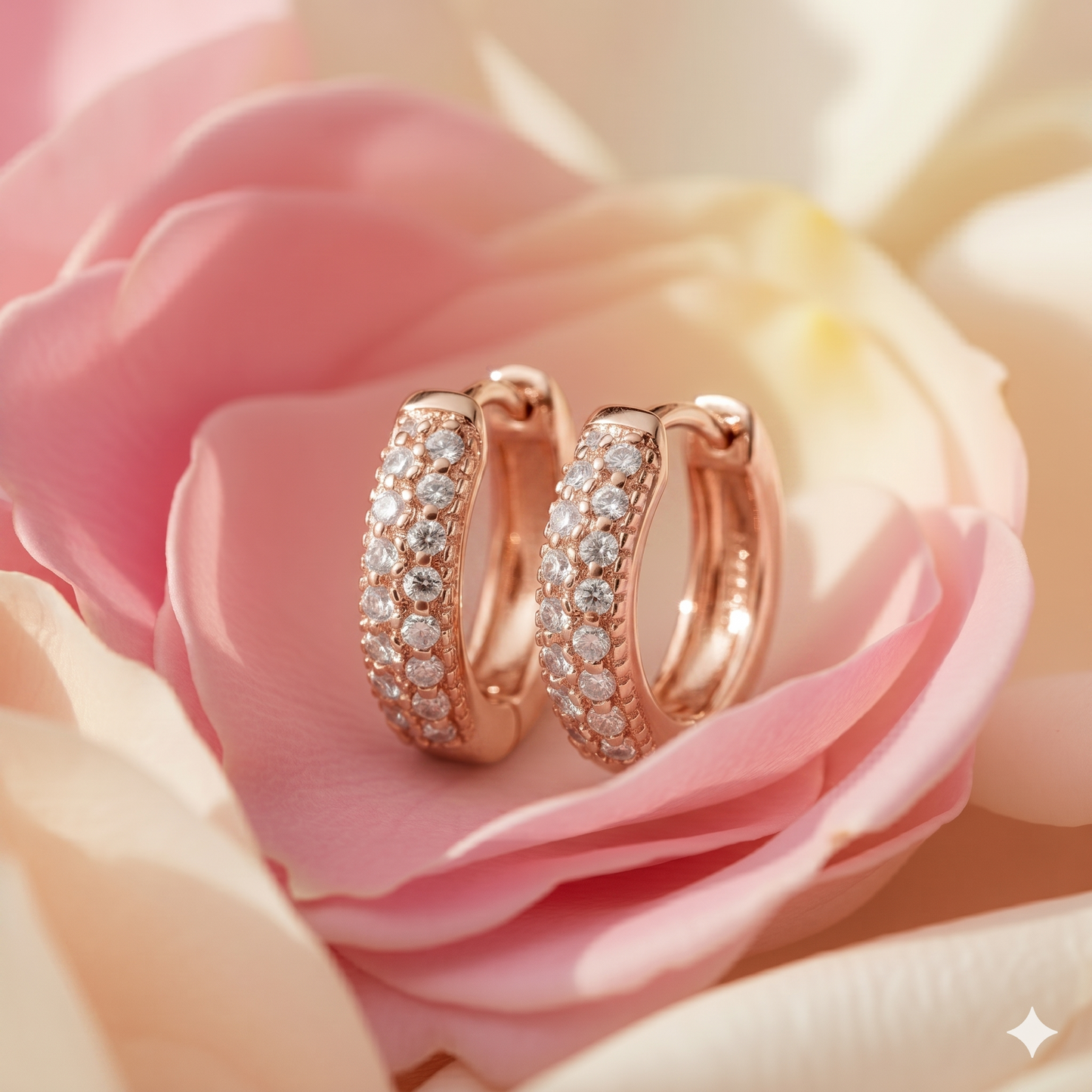 Three-Row Pavé Diamond Huggie Hoop Earrings