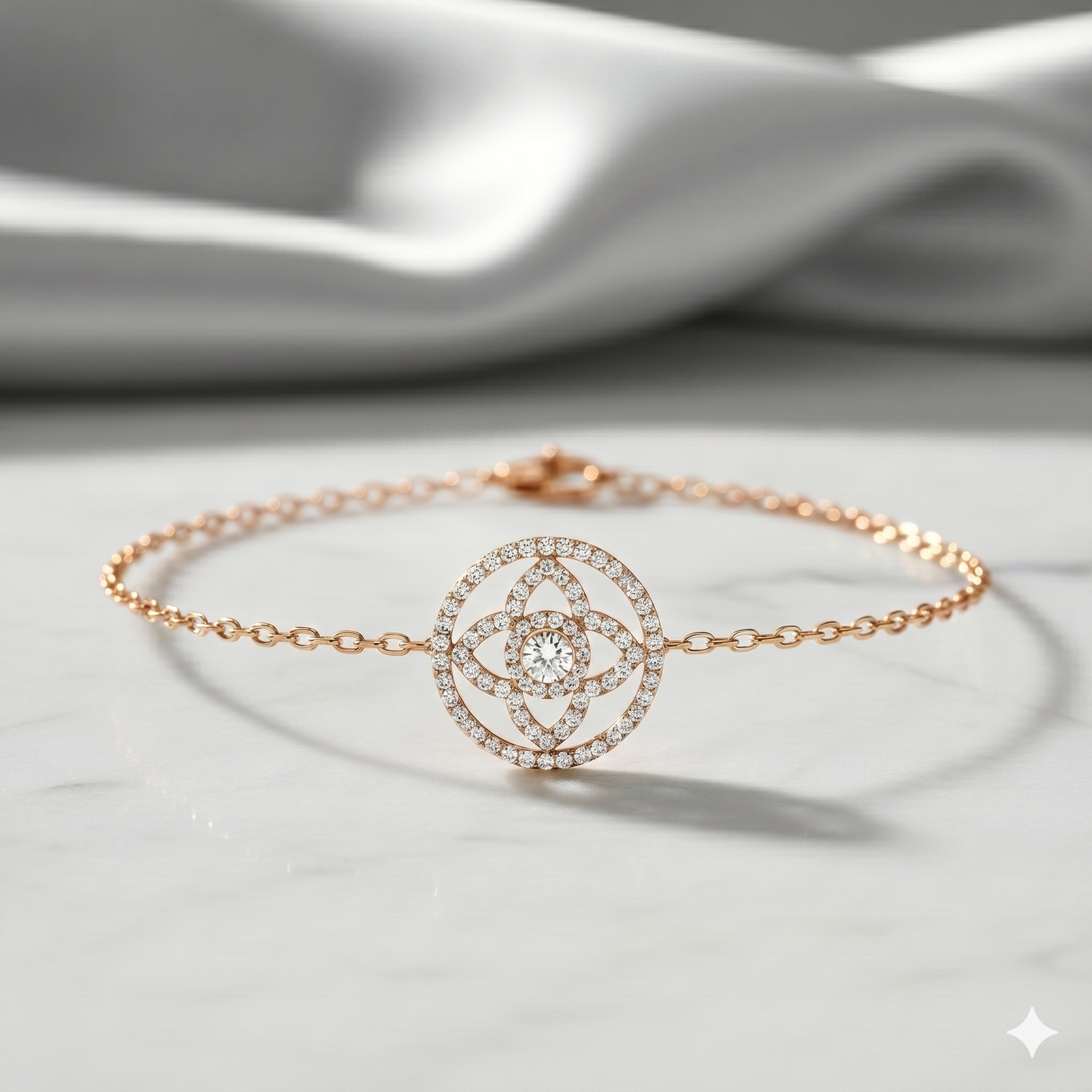 Geometric Floral Mandala Diamond Station Chain Bracelet