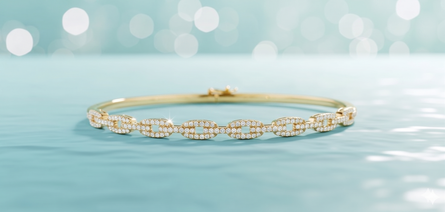Marina Link Pavé Diamond Station Bangle Bracelet