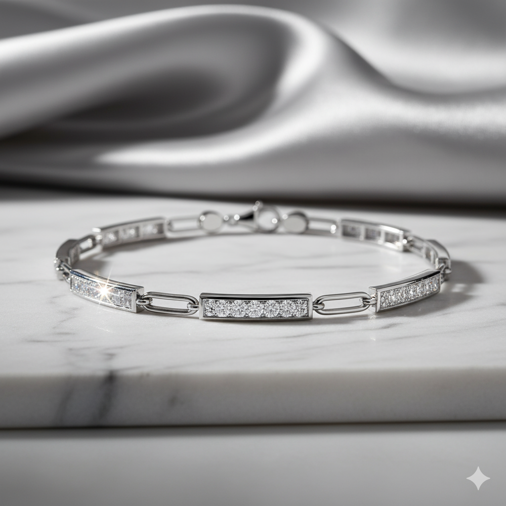 Paperclip Link Multi-Station Pavé Diamond Bar Bracelet