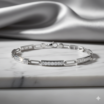 Paperclip Link Multi-Station Pavé Diamond Bar Bracelet