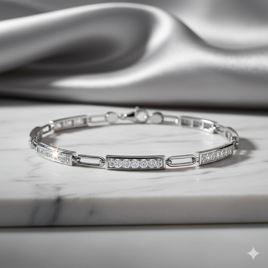 Paperclip Link Multi-Station Pavé Diamond Bar Bracelet
