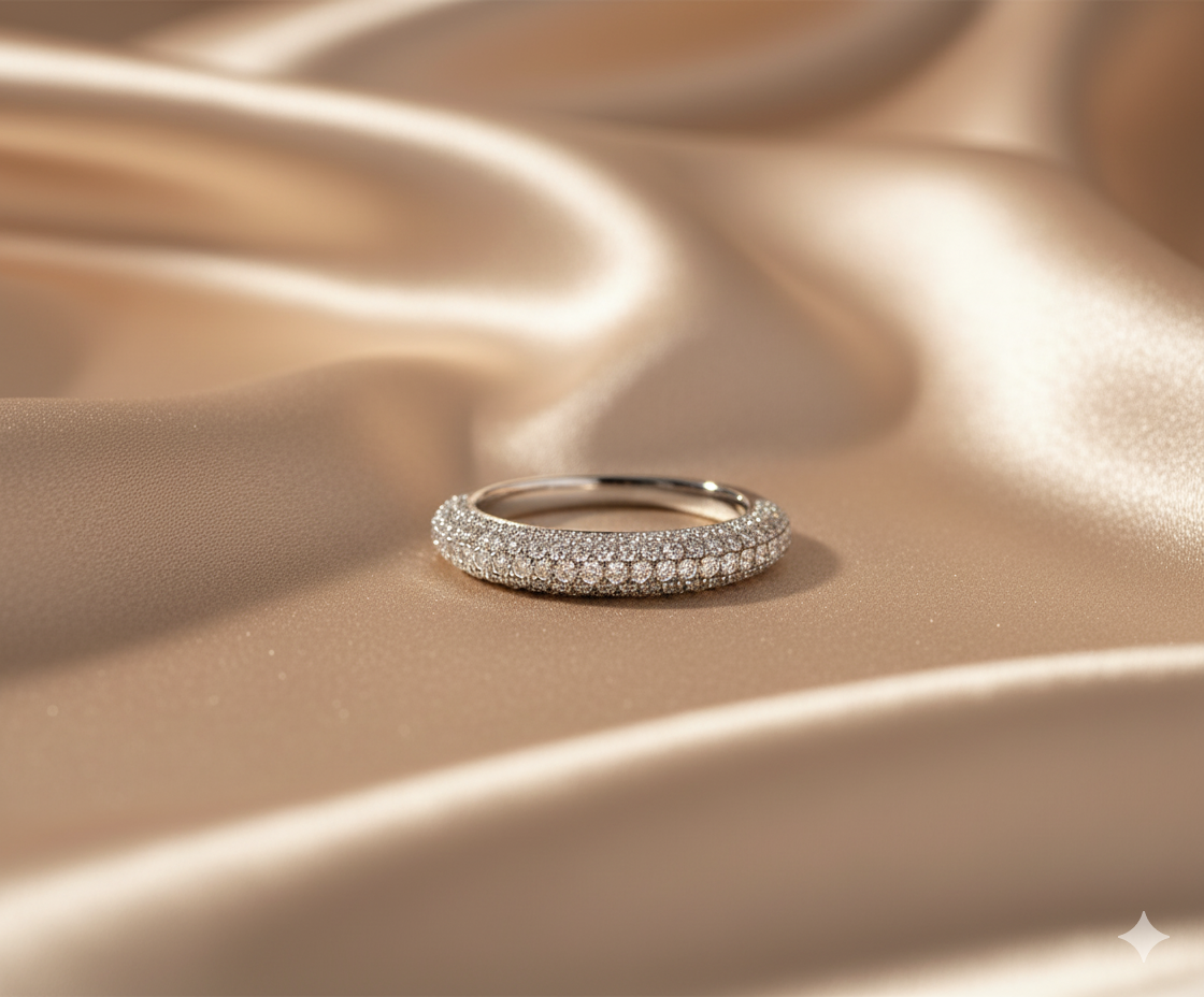 Three-Row Micro-Pavé Diamond Dome Eternity Wedding Band