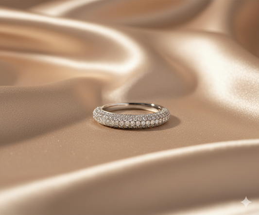Three-Row Micro-Pavé Diamond Dome Eternity Wedding Band