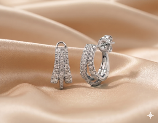 Triple Row Crisscross Diamond Huggie Hoop Earrings