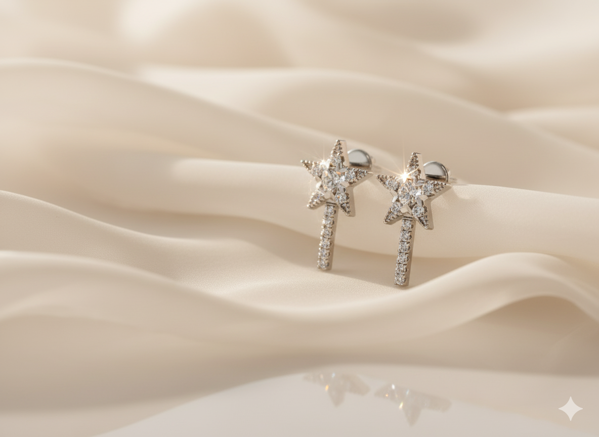 Celestial Star Shooting Star Diamond Drop Earrings