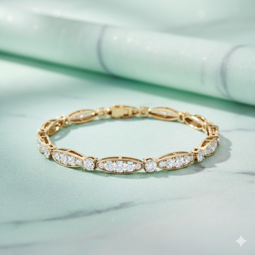 Alternating Marquise Mosaic Cluster and Round Solitaire Diamond Tennis Bracelet