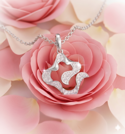 Abstract Wavy Star Floral Openwork Diamond Pendant Necklace