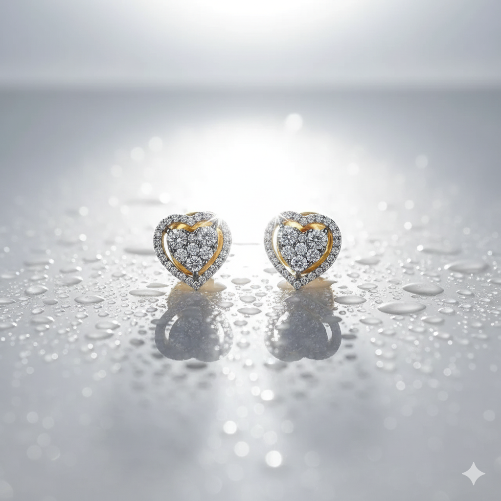 Double Heart Diamond Halo Stud Earrings