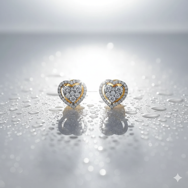 Double Heart Diamond Halo Stud Earrings