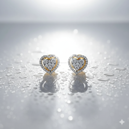 Double Heart Diamond Halo Stud Earrings