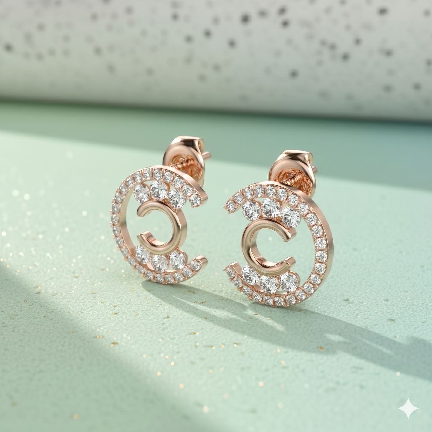 Interlocking Crescent C Diamond Stud Earrings