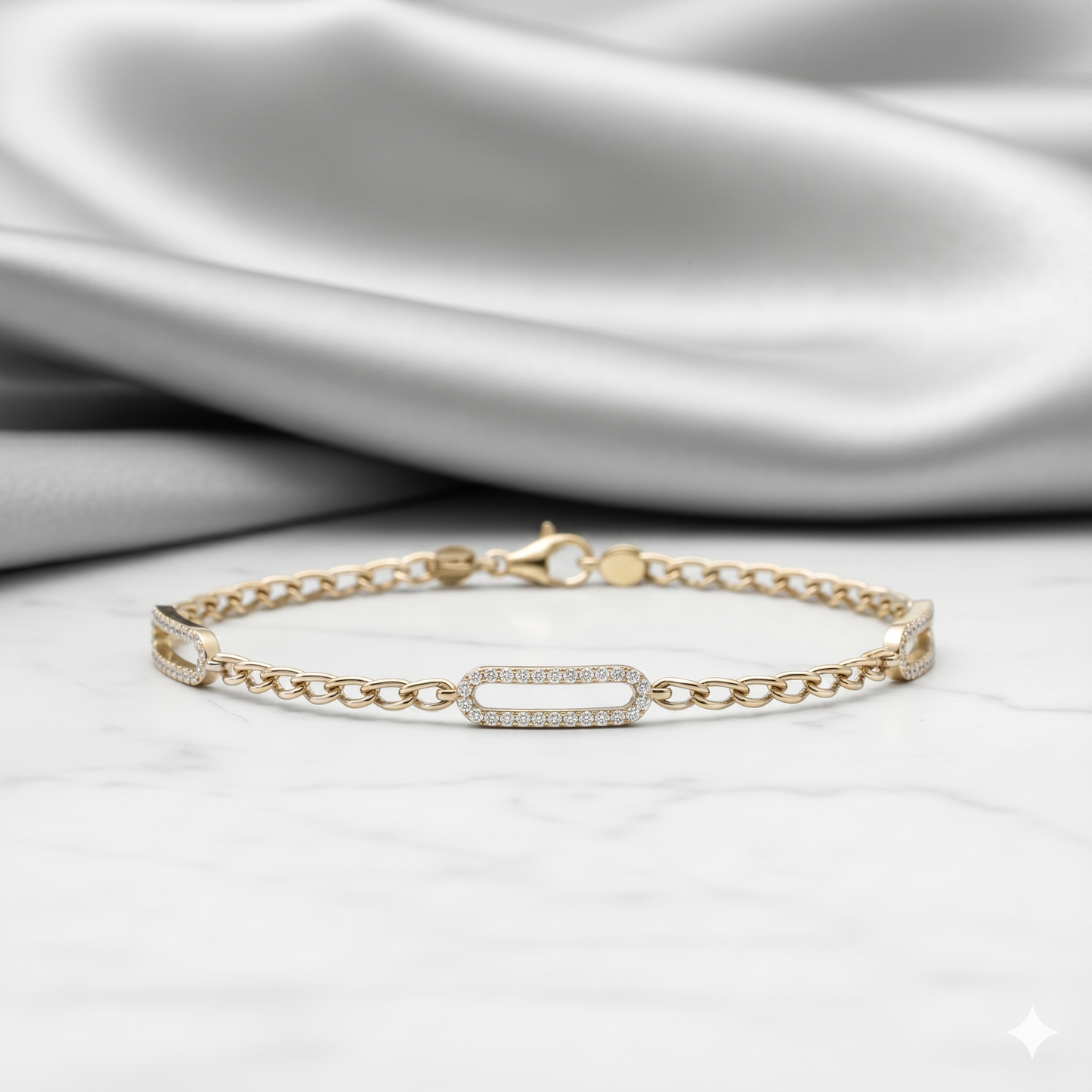 Openwork Paperclip Link Multi-Station Diamond Curb Chain Bracelet