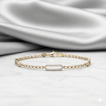 Openwork Paperclip Link Multi-Station Diamond Curb Chain Bracelet