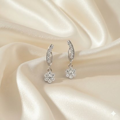 Floral Diamond Drop Stud Earrings