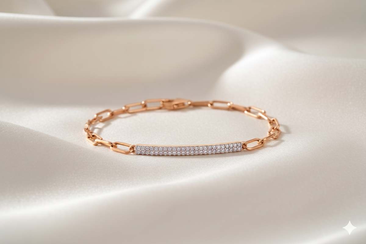 Paperclip Link Pavé Diamond Bar ID Bracelet