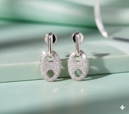 Marine Anchor Link Pavé Diamond Drop Earrings
