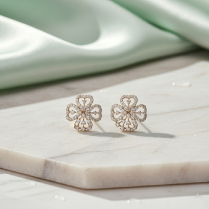 Four Leaf Clover Diamond Stud Earrings